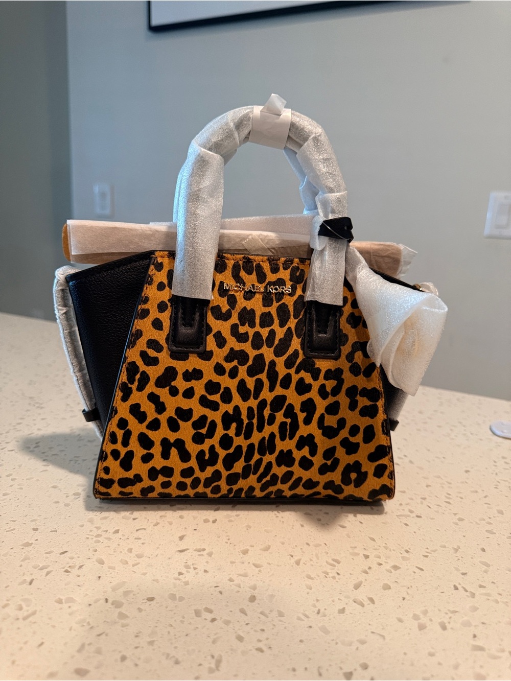 Mini Michael Kors Leopard Print Satchel - Black & Brown